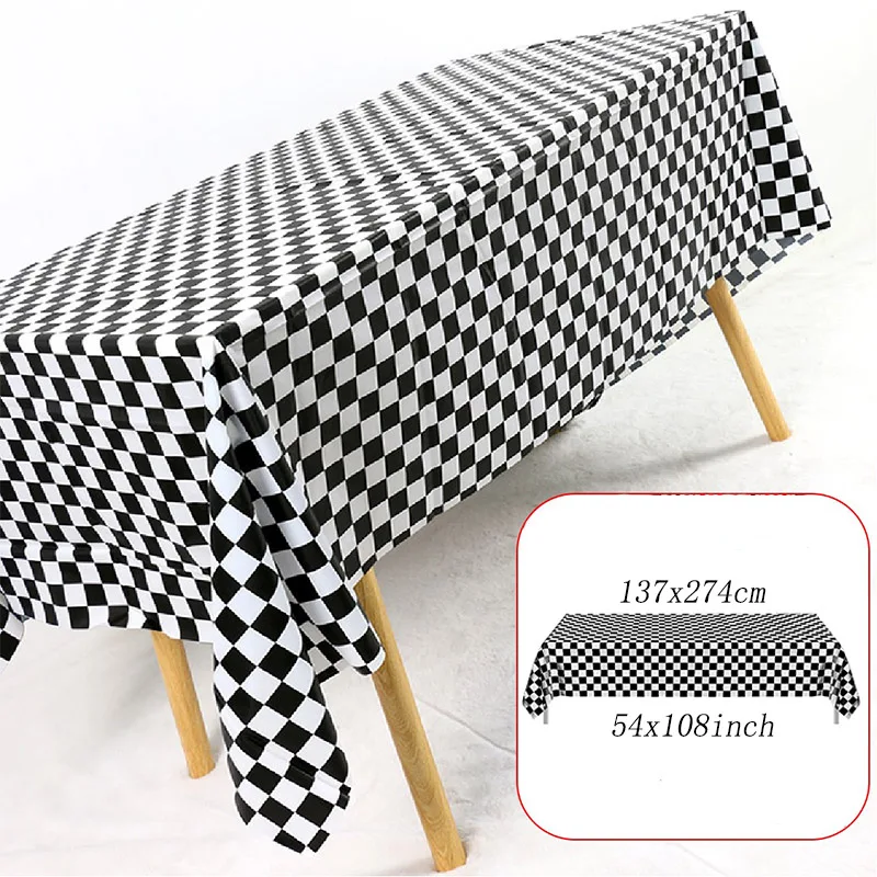 

137x274cm Black White Tablecloth Racing Motorcycle Theme Party Disposable Tablecloth 1 Birthday Boy Party Supplies