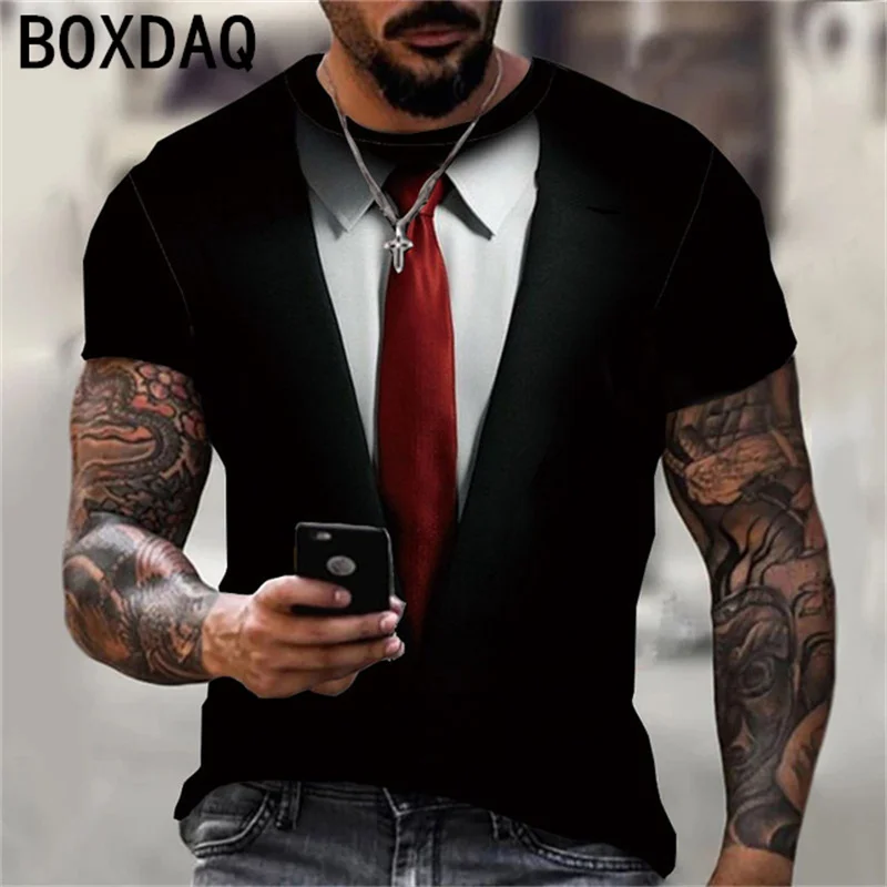 

Fake Pieces Jacket T-Shirt 2022 Newest Men's 3D Skull Printed Clothes Summer Trendy Short Sleeve Tops Harajuku Oversized Tee