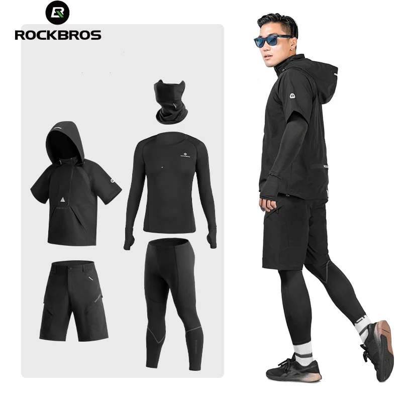 ROCKBROS Men's Tracksuit Gym Fitness Compression Sports Suit Clothes Running Jogging Sportswear Exercise Workout Tights 5Pcs/Set