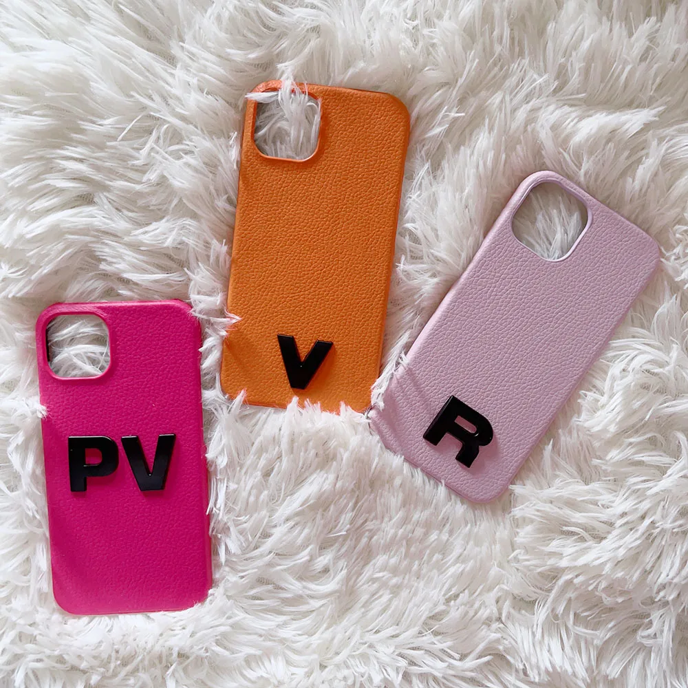 

Personalise Name Letters Leather PU Phone Case For iPhone 14 13 12 11 Pro X XS Max XR 7 8 Plus Luxury Plain Back Cover