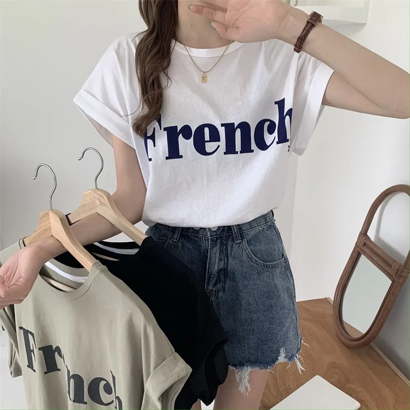 

Летняя женская Свободная футболка с рукавами-фонариками, Белый Топ, женская одежда нового дизайна 2022 года с принтом ощущение лесных пряност...