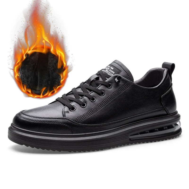 

New Fashion Genuine Leather Shoes Men Autumn Winter Shoes Black Brand Warm Winter Male Footwear Flat Mens Casual Shoes New 2022