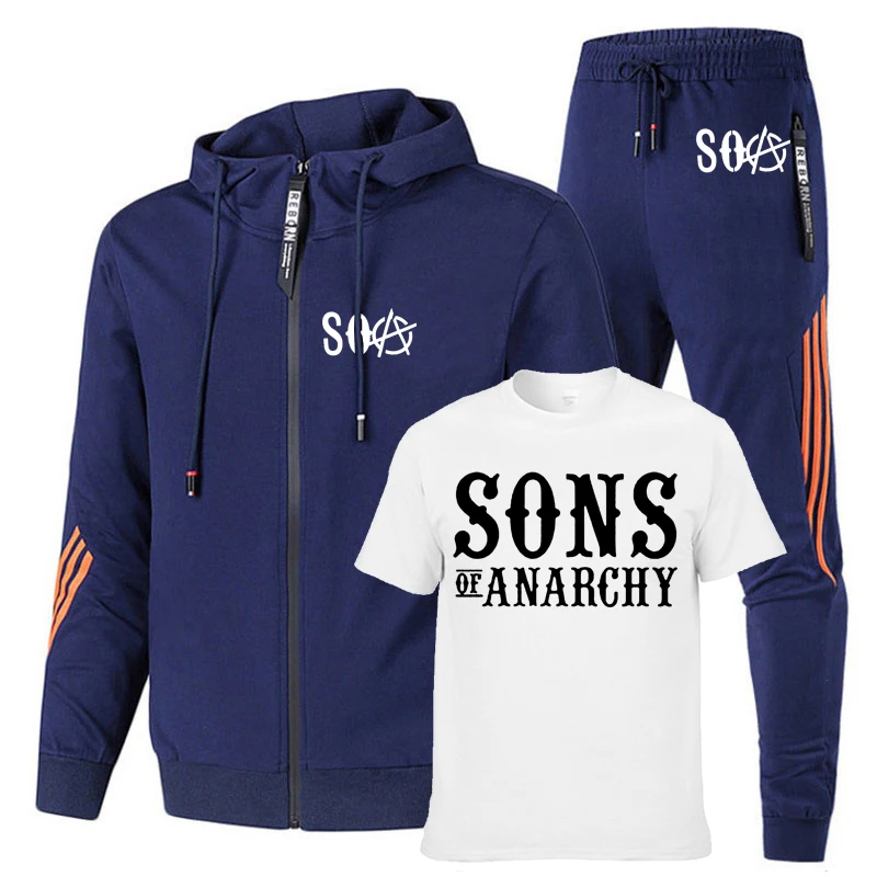 

High quality Cotton Casual SOA Sons of Anarchy the Child SONS Print Men's jackets Men's jacket + sweater+pants three piece suit