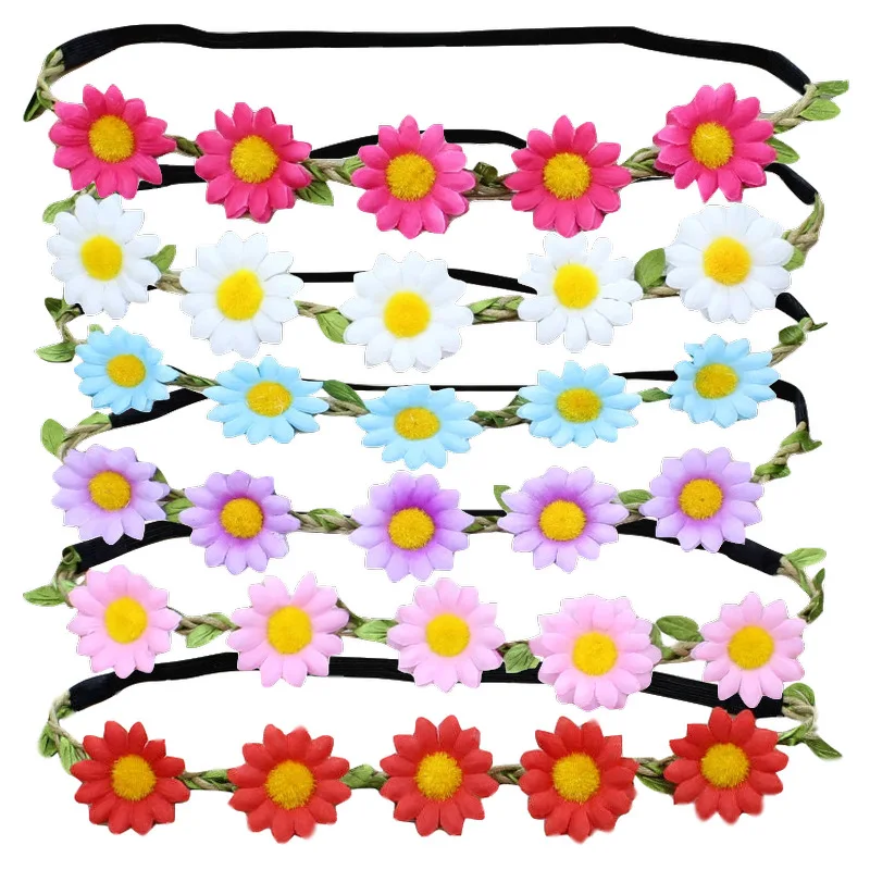 

2023 Trend Women Boho Sunflowers Daisy Flowers Headband Hairband Hair Ornaments Garland Floral Wreath Woven Hair Decor Acces