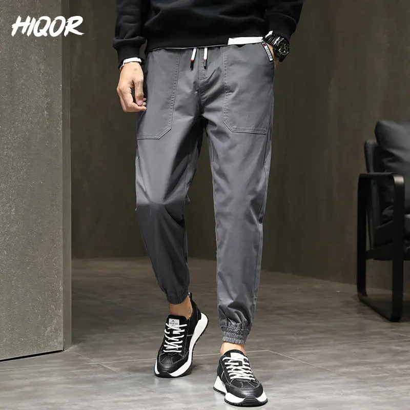 

HIQOR 2023 New Chic Men's Cotton Casual Men Jogger Thin Cargo Harem Pants Korean Hip Hop Elastic Waist Slim Sweatpants Six Color