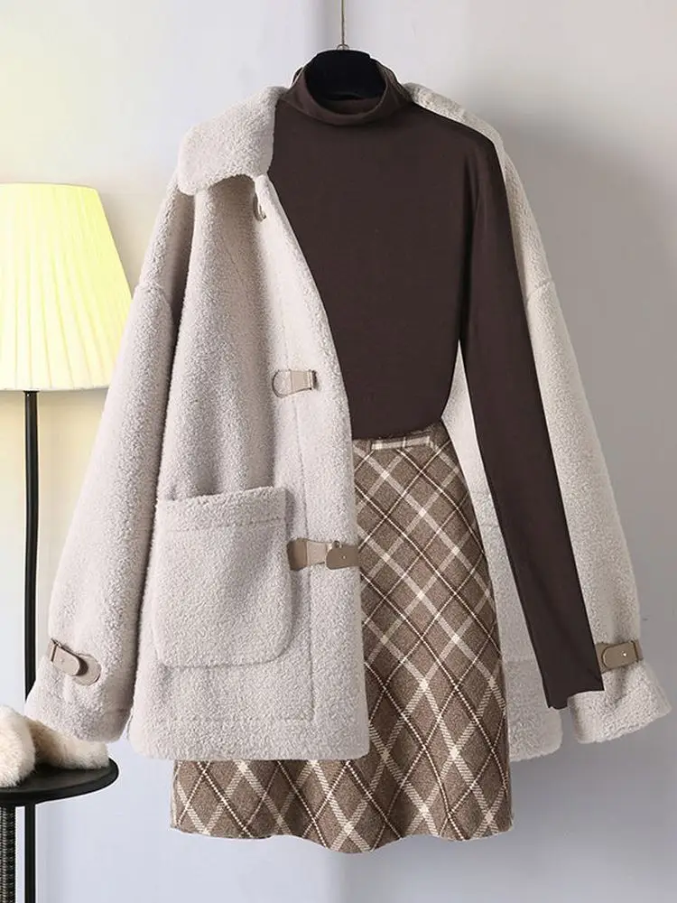 Комплекты с платьем женские осенне-зимние костюмы Женское пальто из овечьей
