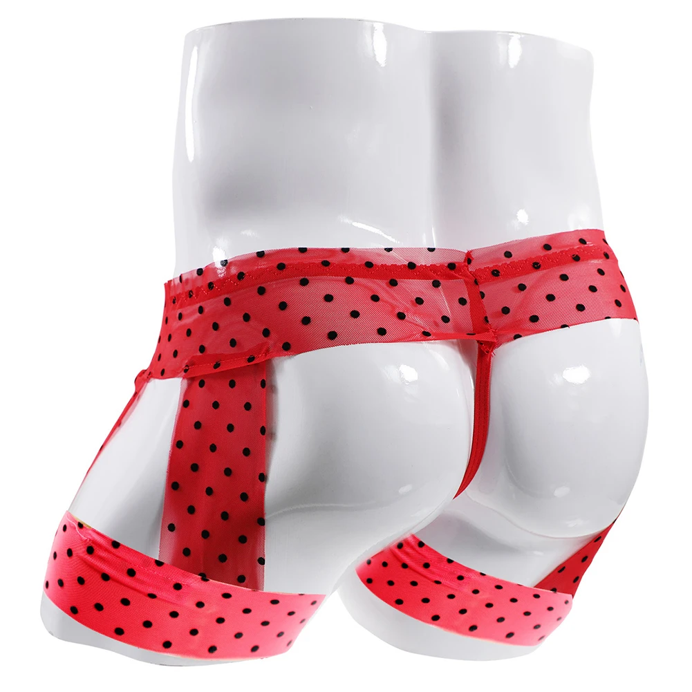 

Mens Sexy Sissy Bulge U Pouch Panties Dot Briefs Intimates Lingerie Thin T-Back Thong Mesh Maid Red Underwear Summer Cool Brief