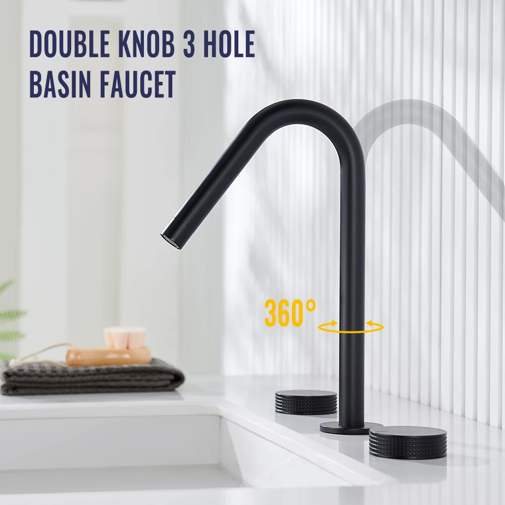 3 шт. широко распространенный смеситель из матового золота для раковины с