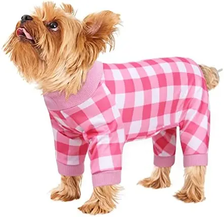 

Dog Pajamas for Small Medium Dogs Pink Plaid Dog Pjs Onesie Pet Clothes Soft Puppy Jumpsuits Jammies（Pink, M