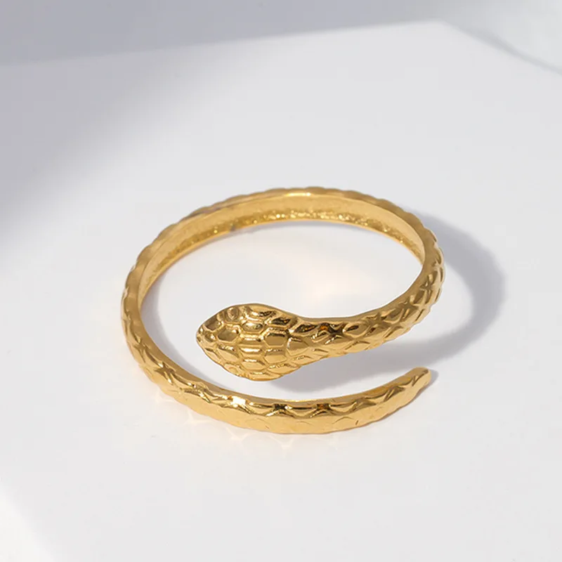

Minimalist Stainless Steel Gold Silver Color Snake Open Adjustable Ring for Women Men Party Birthday Jewelry Gift