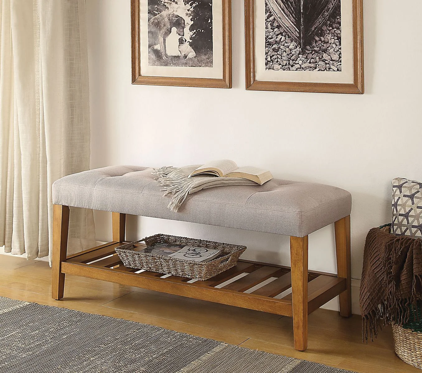 

Bench in Light Gray & Oak Living Room Hallway Bedroom Furniture
