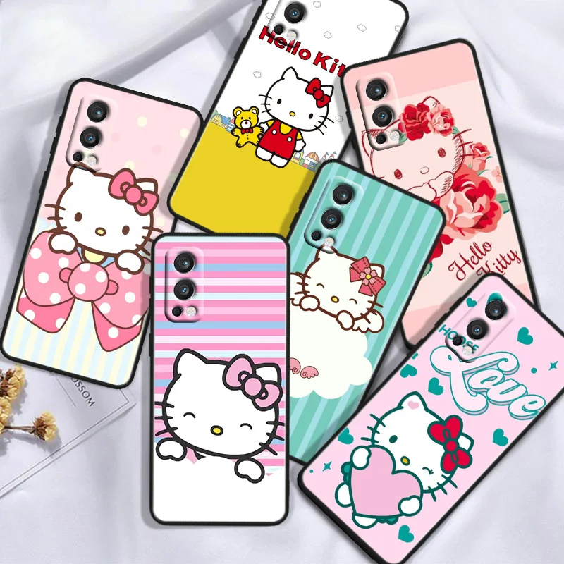 Cute Hello Kitty Cartoon For OnePlus 11 10T 10R 9R 8T 7T Nord N300 N200 N100 2T CE2 Lite N20 N10 Pro Black Soft Phone Case