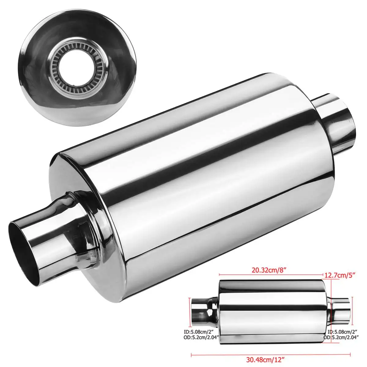 

Universal 51mm/2" Chrome Exhaust Muffler Silencer Resonator Stainless Steel Muffler Tip Exhaust System