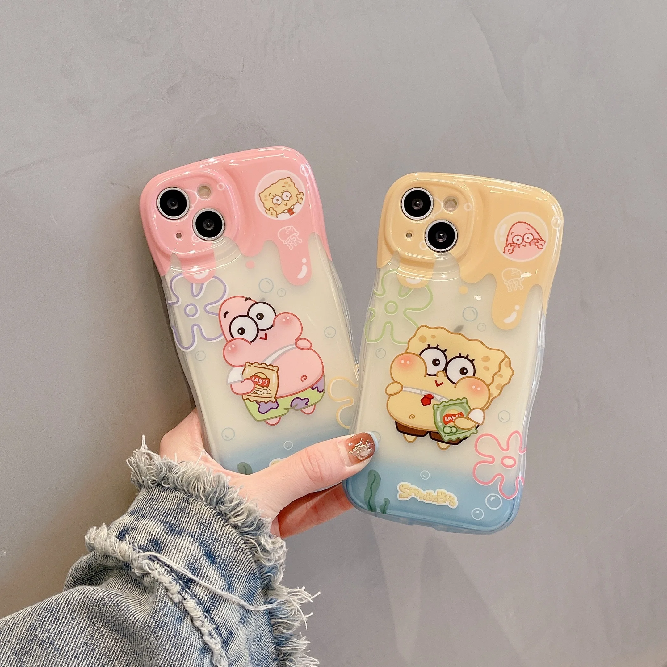 

SpongeBobs Patricks Stars Wavy pattern Phone Cases For iPhone 14 13 12 11 Pro Max XR X XS MAX Plus SE Shockproof Cover