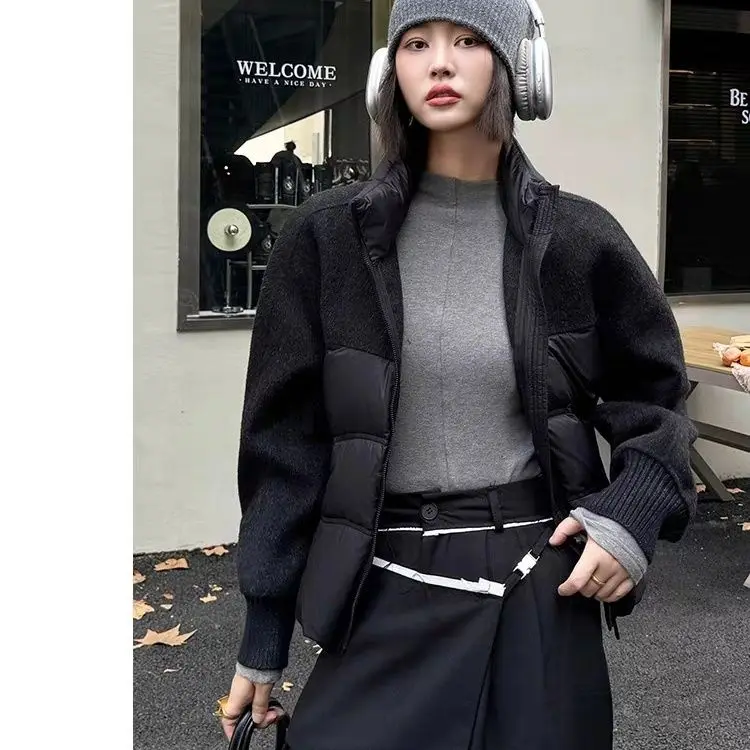 Модный короткий зимний пуховик лоскутная верхняя одежда маленький теплый