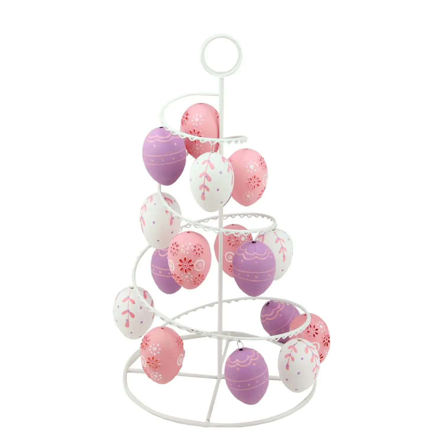 

14,25 "Пастельное розовое белое и фиолетовое цветочное вырезанное весеннее пасхальное яйцо