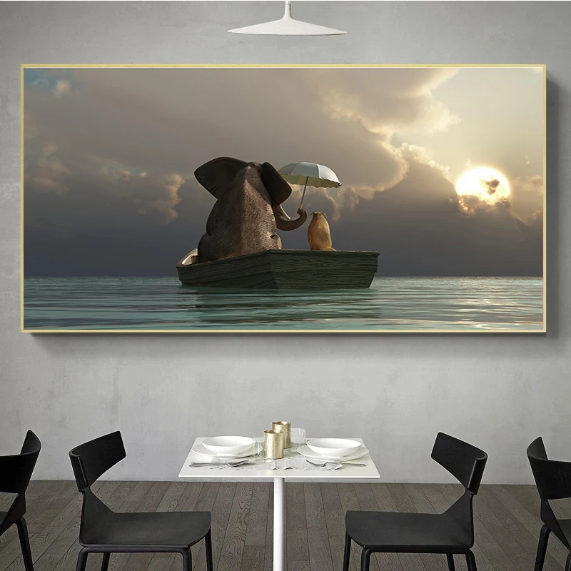 

Cute Animal Art Elephant Sunset Dream Canvas Painting Wall Art Poster Prints Wall Picture for Kids Bedroom Home Cuadros Decor