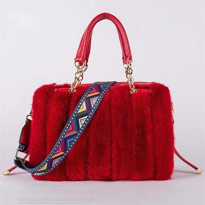 Real Mink Fur Bag For Women Winter Ladies Handbags Crossbody Bags Single Shoulder Bag Evening Party Hand Bag Ladies HandBags