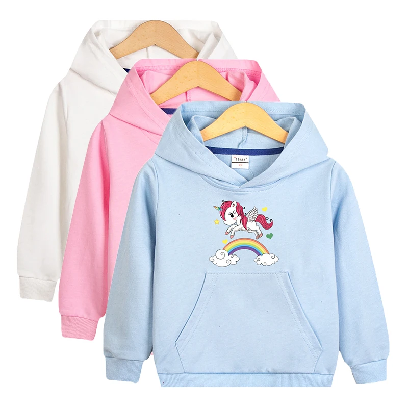 Unicorn Hoodies for Girls Spring Autumn Long Sleeve Sportswear Sweatshirt 2-10 Years Kids Lightweight Pullouver Children Clothes