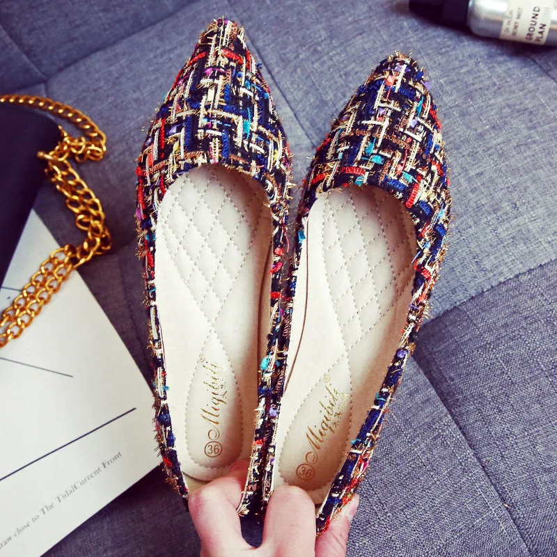 Брендовые дизайнерские твидовые туфли на плоской подошве Элегантные женские
