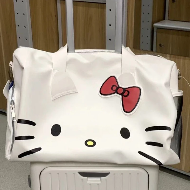 

Kawaii Sanrio Portable Large-capacity Tote Bag Outdoor Travel Anime Hellokittys Shoulder Bow Messenger Fitness Bag Travel Bag