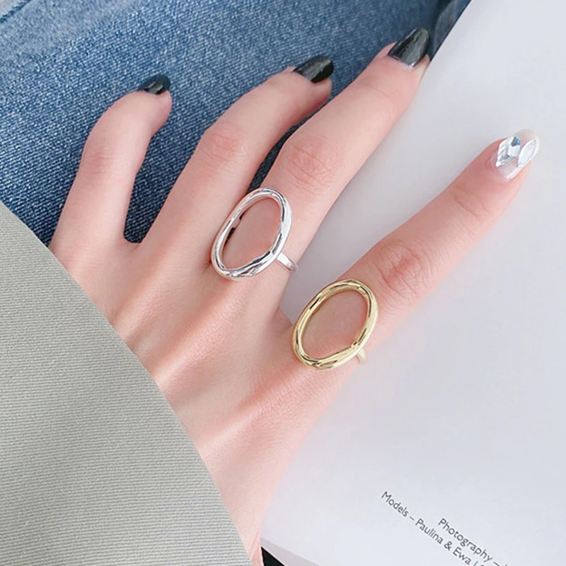 

Trendy Minimalist Irregular Hollow Ellipse Gold Silver Color Geometric Oval Ring for Women Open Rings Party Charm Jewelry Gift