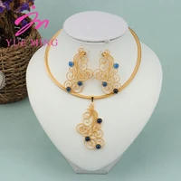 nigerian jewelry set for women fashion necklace green crystal stone new style zircon earrings set for party daily wearing gift