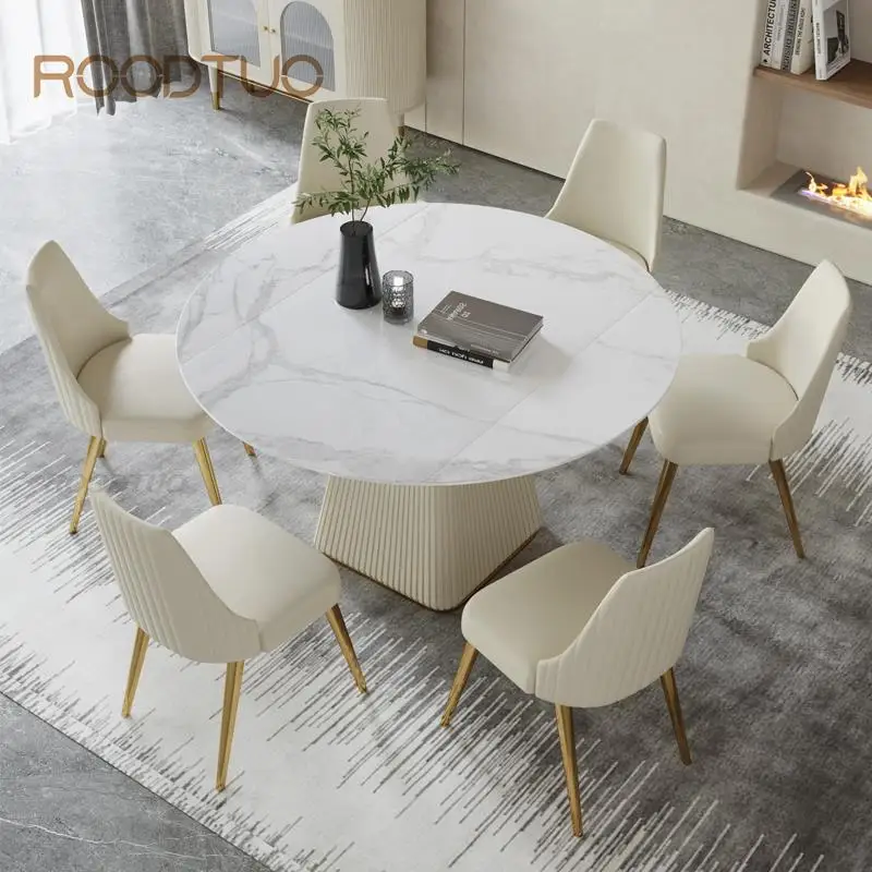 

Роскошный минималистичный раздвижной круглый стол с мраморным верхом для маленькой квартиры, домашняя мебель, кухонный стол, столовые комплекты