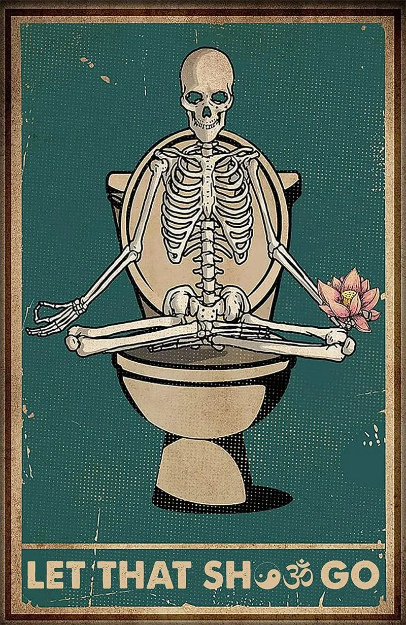 Винтажный металлический плакат Настенный декор домашний знак-скелет Йога