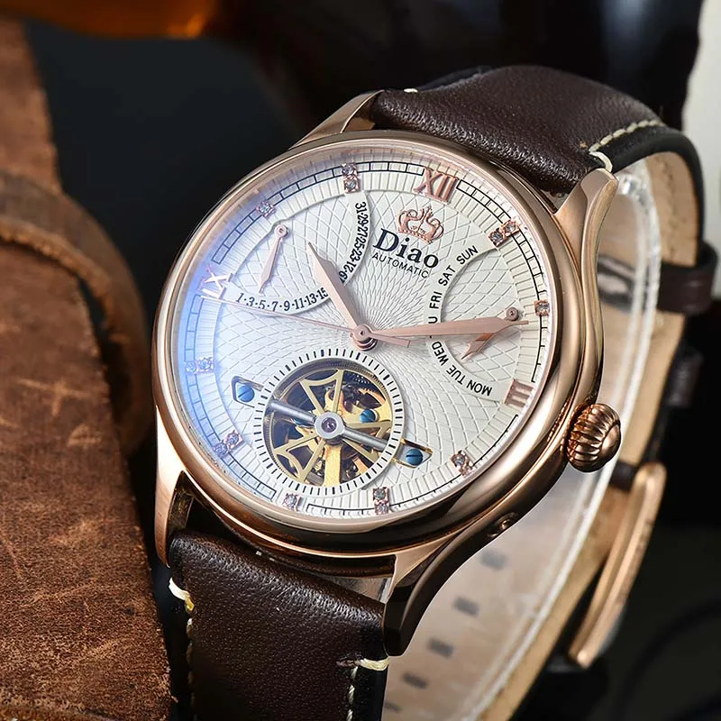 

2022 New Corium Strap Multifunctional Full-automatic Men Wristwatch Business Automatic Mechanical Waterproof 50M Watches For