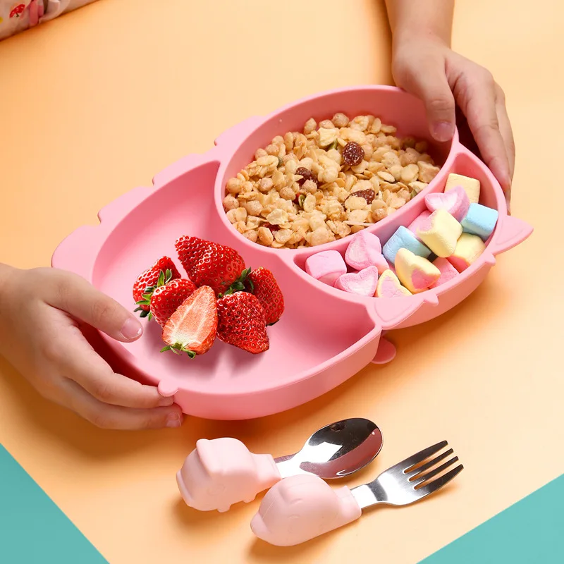 

Baby Dinner Plate Soft Silicone Dinnerware Set Food Feeding All-in-one Sucker Tableware Baby Anti-fall Meal Training Dishes
