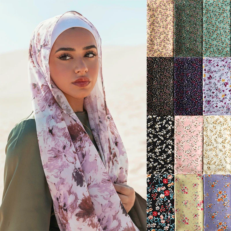 

Женский шифоновый шарф с мусульманским принтом, модальный хлопковый трикотаж, хиджабы, однотонная мягкая мусульманская вуаль, повязка на г...
