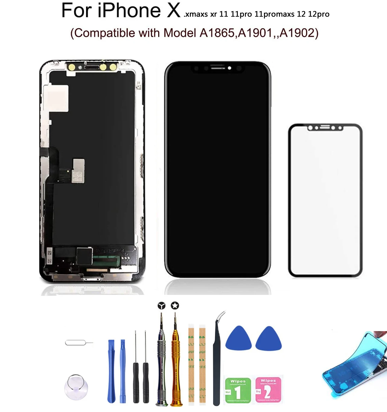100% New Lcd Wholesale For iPhone X XS XSMAX 11 XR 11PROMAX 12PRO LCD Display Screen Replacement Test Good 3D Touch +Gifts+tempe