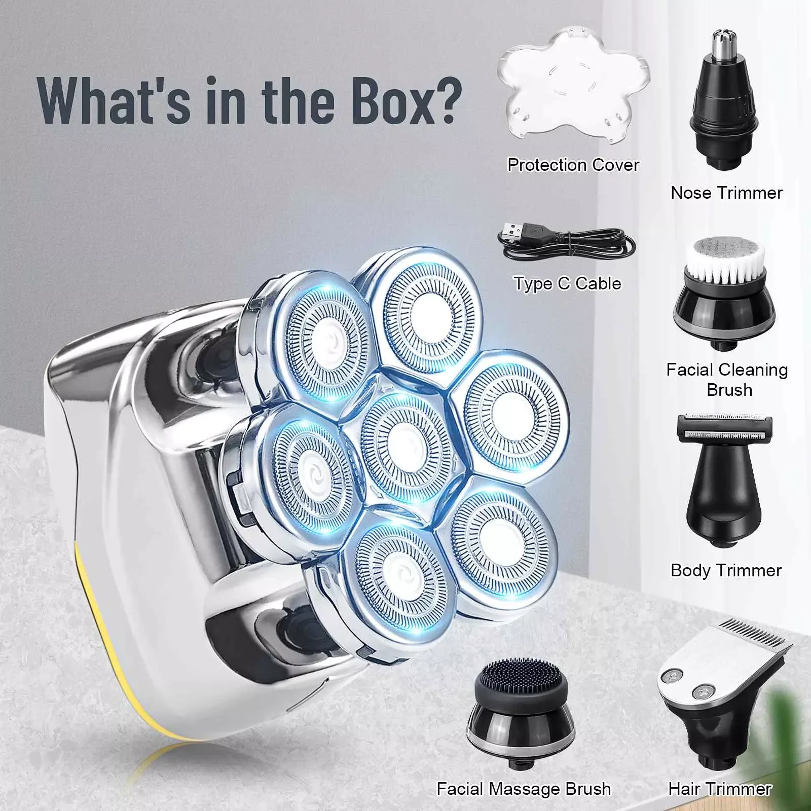 

NEW2023 Waterproof Shaver for Men Beard Hair Trimmer Rechargeable Bald Head Shaving Machine LCD Display Grooming Kit