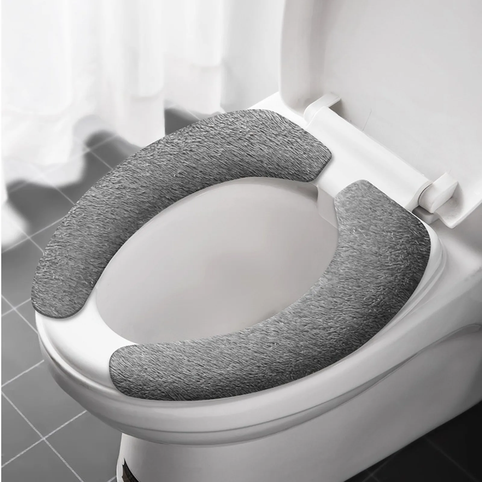 Toilet Seat Cover PadsThicker Soft Bathroom Warmer Handle Toilet Seat Cover Pad Stretchable Washable Bath Rugs for Bathroom Thin