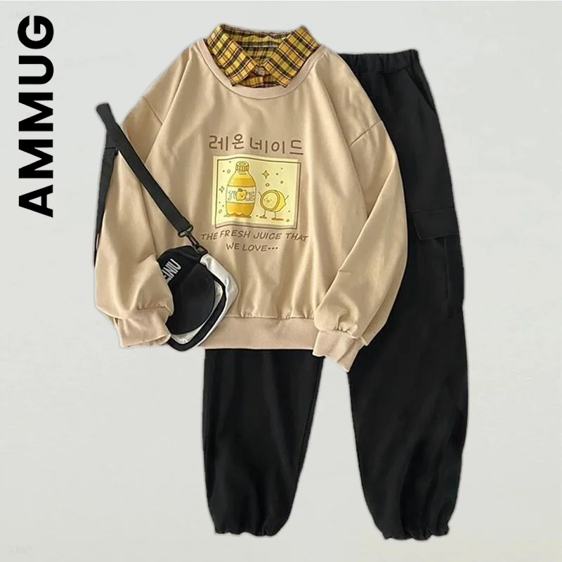 

Женский комплект Ammug, Модные свободные длинные брюки с длинным рукавом и буквенным принтом, женский спортивный костюм, сексуальный комплект...