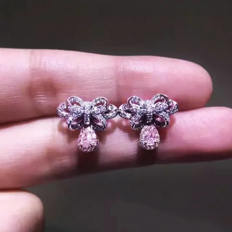 

Ne'w Aesthetic Pink Water Drop CZ Dangle Earrings Women for Engagement Party Delicate Girls Accessories New Fashion Jewelry