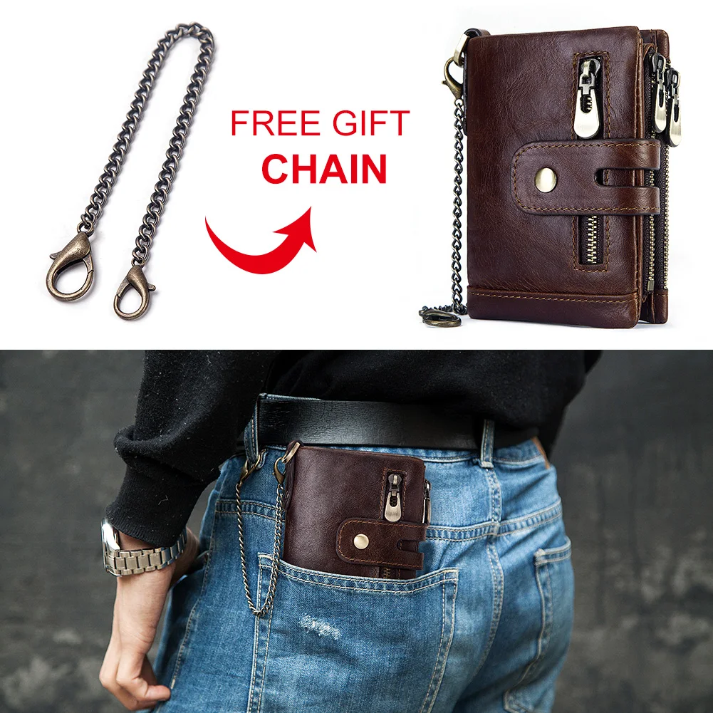 

Genuine Leather Wallets for Men With Zipper Coin Pocket RFID Blocking ID Credit Card Holder Multifunction Male Small Clutch