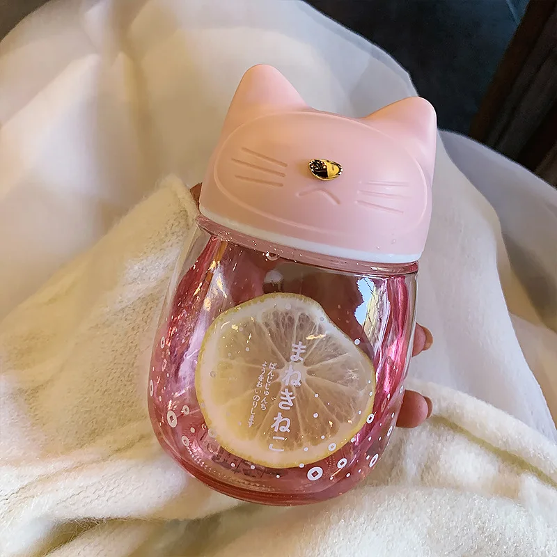

Kawaii Cat Glass Cup Cute Water Bottle For Girl 300ml Cartoon Mini Mug Japanese Style Creative Tumbler Portable Drinking Kettle