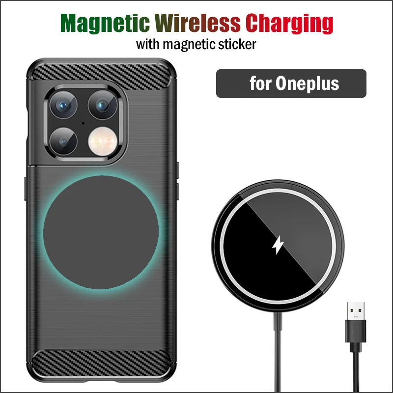 

15W Qi Fast Magnetic Wireless Charging for Oneplus 10 Pro / 9 Pro / 8 Pro for Magsafe Wireless Charger Pad+Magnetic Sticker Case