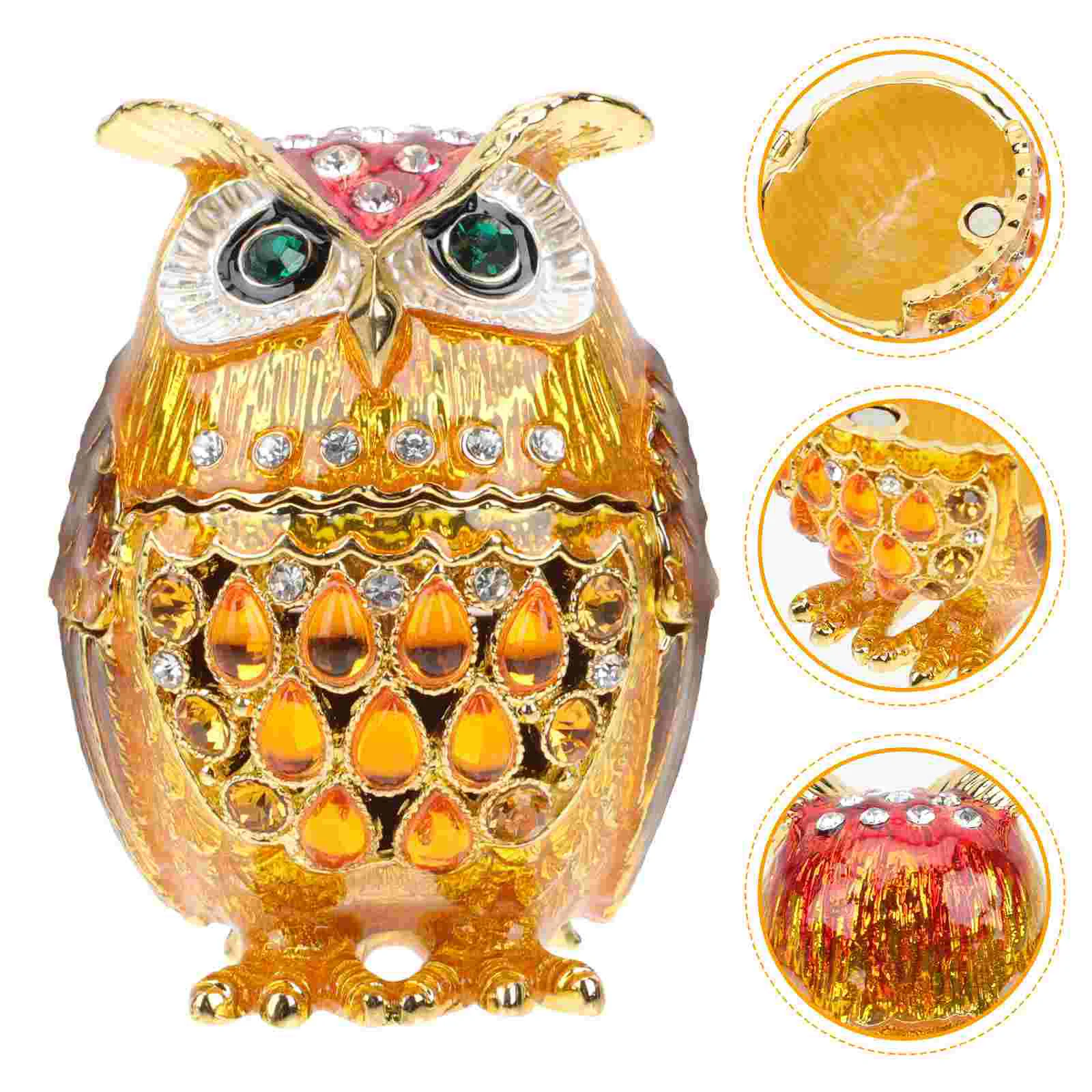 Box Trinket Owl Jewelry Jar Figurine Animal Holder Candy Aromatherapy Ring Hinged Organizer Boxes Storage Metal Containerslids