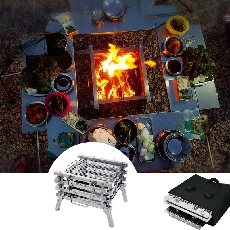 Folding Portable Barbecue Grill Carbon Oven Wood Stove Bonfire Rack Barbecue Incinerator New All-stainless Steel Outdoor Camping