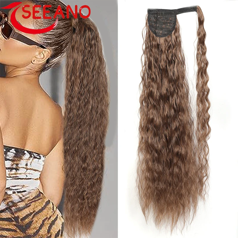 

SEEANO Synthetic Ponytail Long Curly Ponytail Hair Extensions Wrap Around Pony Tail Heat Resistant Horsetail Hairpiece