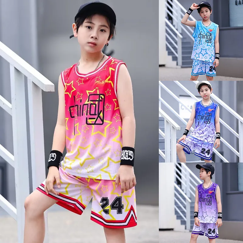 

Customized basketball suit for boys children elementary school kindergarten sports competition training Chinese jersey for wome