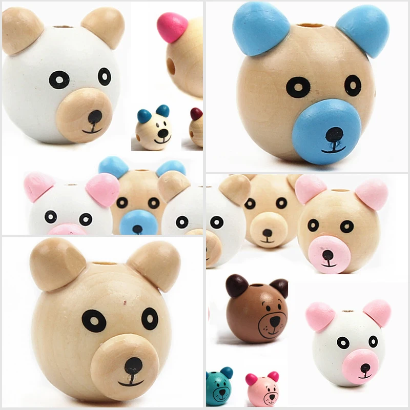 Милые цветные бриллианты 5 шт. свободные бусины с головой медведя из мультфильма