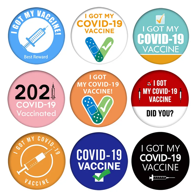 

10pcs Creative Vaccine Badges Brooches for Clothes Bags Round Metal Brooch Lapel Pins Funny Jewelry Wholesale Decor Gifts New