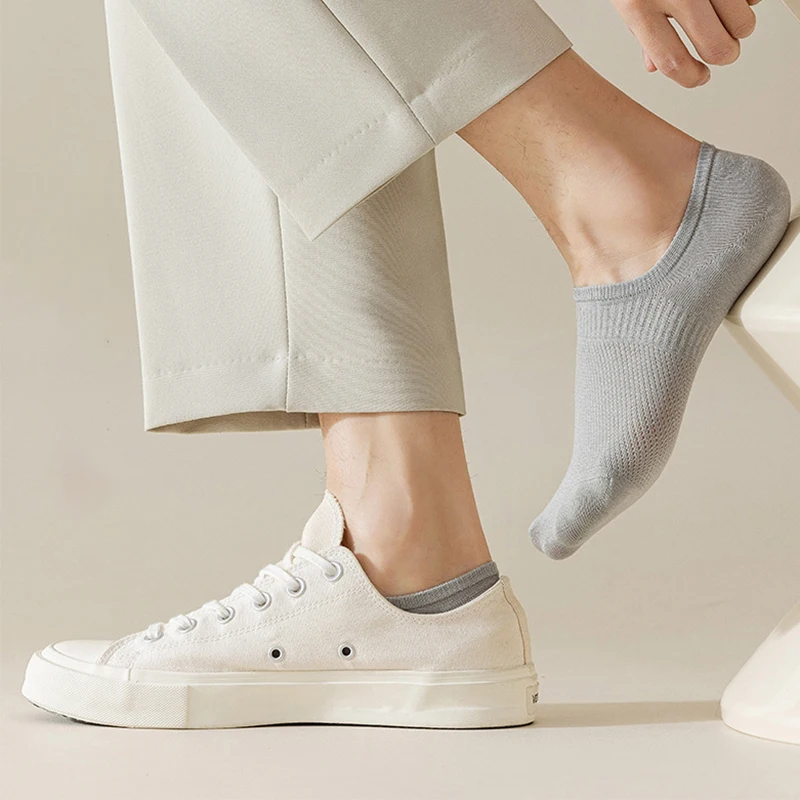 Men's Socks Summer Thin Mesh Shallow Mouth Cotton Ankle Socks Simplicity Solid Color Breathable Low Barrel Leisure Stockings Man