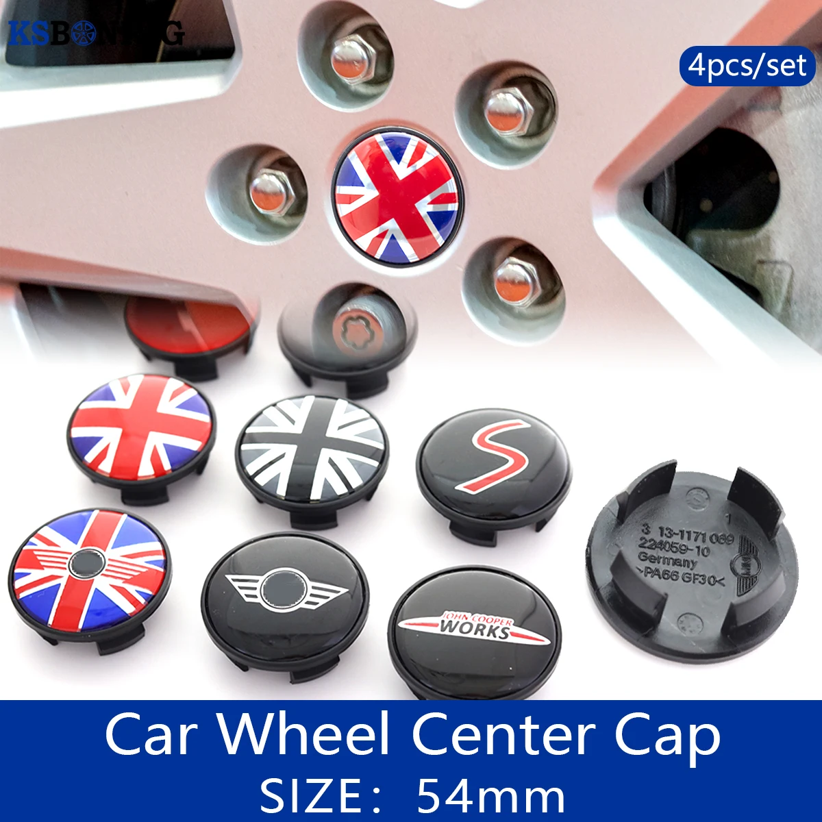

4pcs 54mm ABS Car Wheel Center Hub Caps Emblem For Mini Cooper JCW One S Countryman R55 R56 R57 R60 Auto Styling Accessories