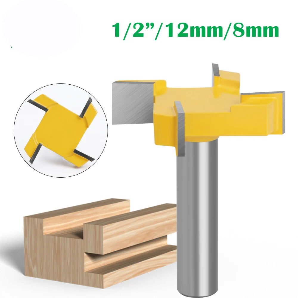 1Pc 4 Edge T Type Slotting Cutter Woodworking Tool Router Bits For Wood Industrial Grade Milling Cutter Slotting