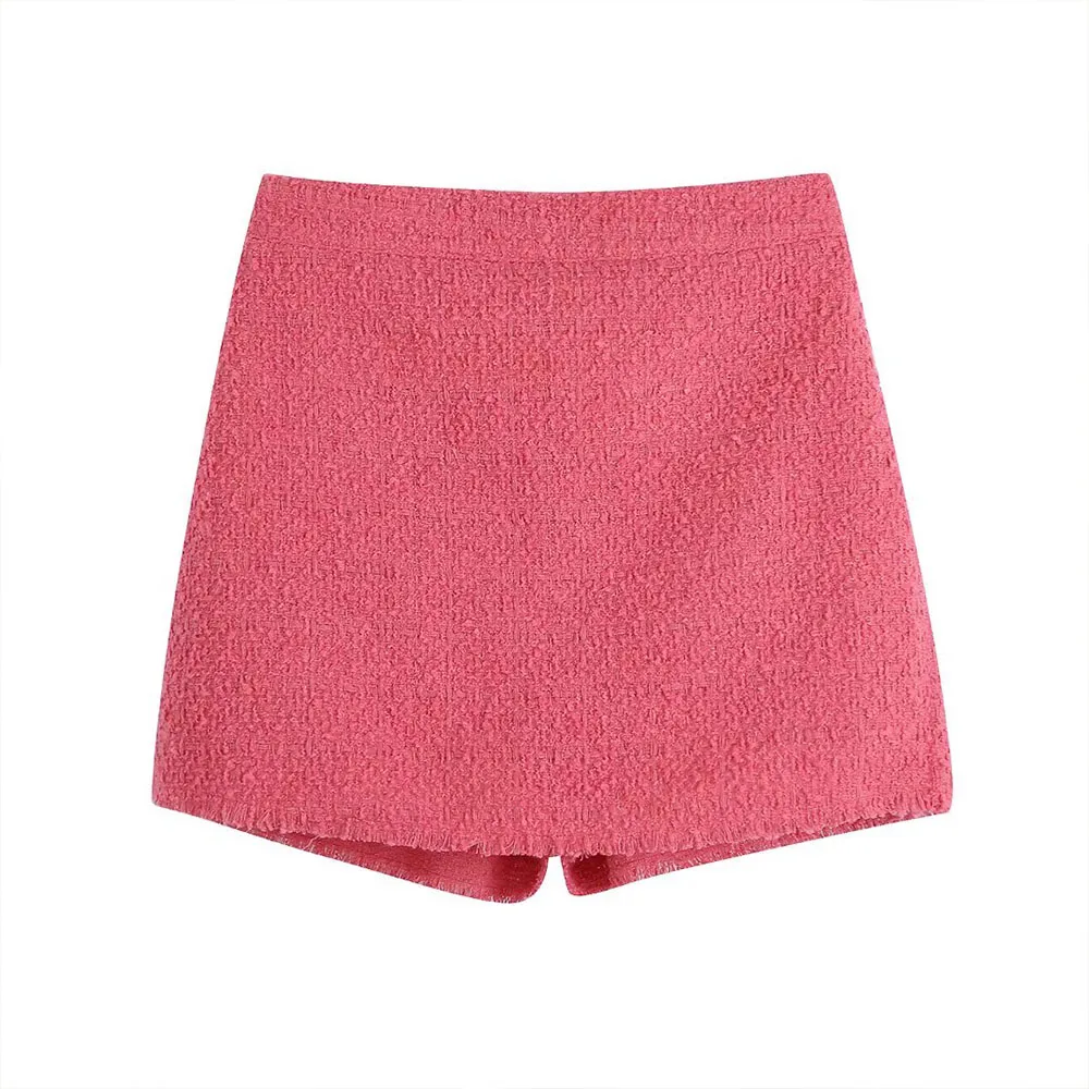 

DiYiG WOMAN Spring 2022 New Fashion Hem Raw Trim Textured Casual Culottes Retro High Waist Side Zipper Chic Ladies Shorts